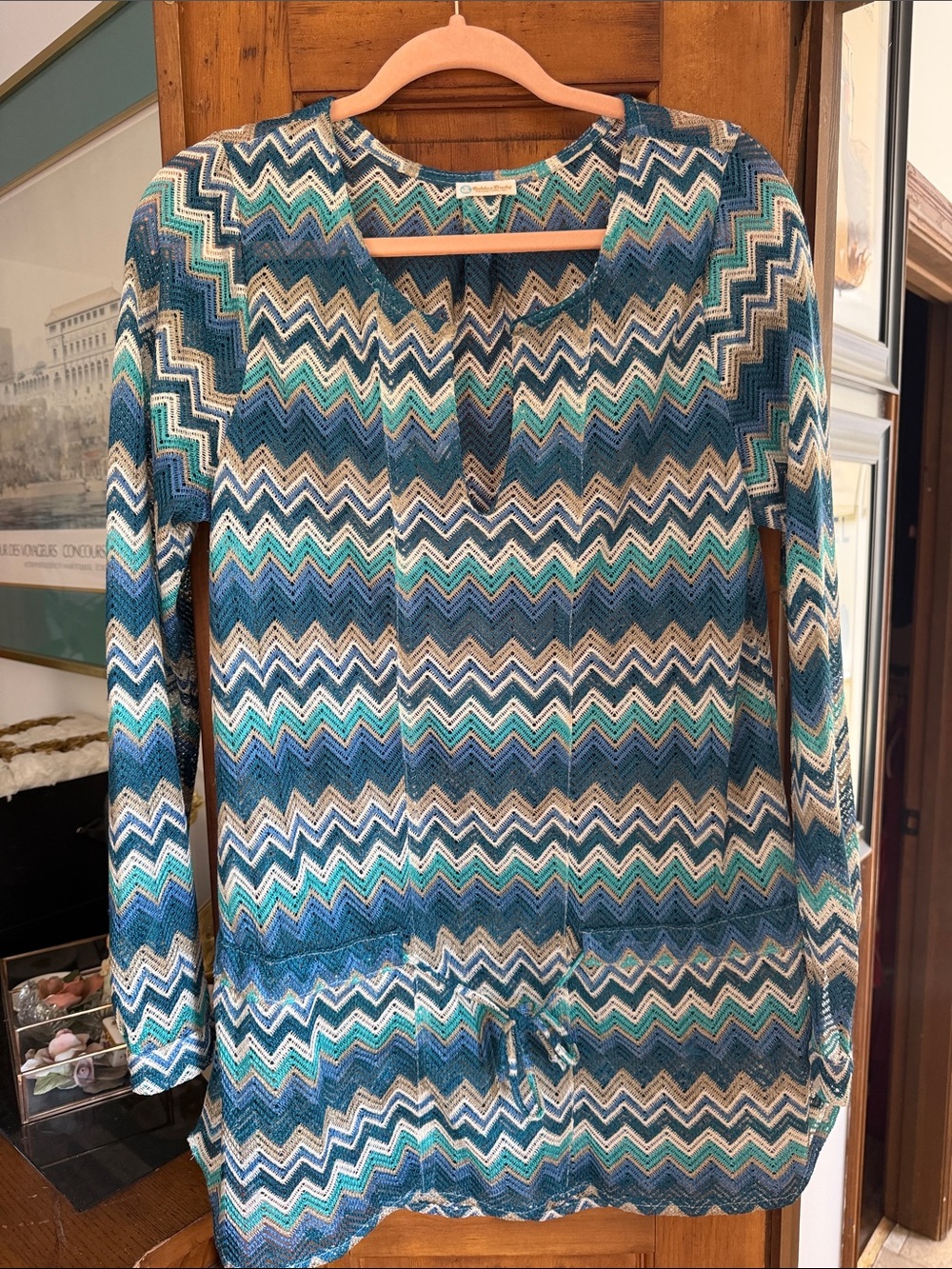 Rubber Ducky Productions, Inc. Teal and Blue Chevron Knit Tunic